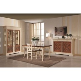 MÖBEL Tisch und 4 SEDIEEINGELEGTLEGNO Elfenbein- und NUSSBAUM DESIGN VENETO