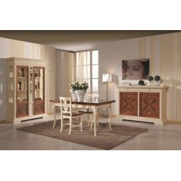 MÖBEL Tisch und 4 SEDIEEINGELEGTLEGNO Elfenbein- und NUSSBAUM DESIGN VENETO