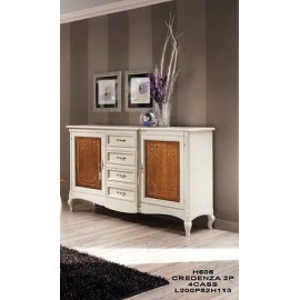 MOBILE CABINET WOOD INLAY TWO-TONE FLORAL - WHITE AND WALNUT