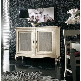 MOBILE CABINET WOOD DOORS WITH VIENNA STRAW WHITE ANTIQUE