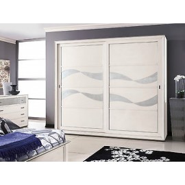 ARMADIO ANTE SCORREVOLI LEGNO MASSELLO LACCATO BIANCO FOGLIA ARGENTO