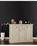 MOBILE CABINET 3 DOORS 1 CASS PAINTED IVORY ANTIQUE