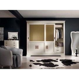 ARMADIO ANTE SCORREVOLI VETRO LACCATO BIANCO O AVORIO LEGNO MASSELLO