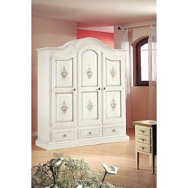 MOBILE ARMADIO 3 ANTE LEGNO DIPINTO LACCATO BIANCO AVORIO DECORATO