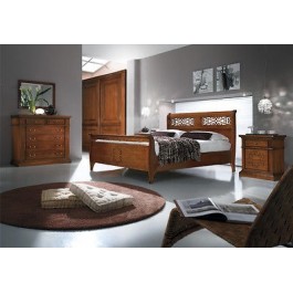 MADERA CAMA DOBLE CABINA nuez -COMO-ESPEJO-COMODINI