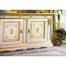 CREDENZONE CREDENZA CON SEGR LEGNO MASSELLO LACCATO BIANCO DECORATA FOGLIA ORO