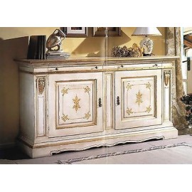 CREDENZONE CREDENZA CON SEGR LEGNO MASSELLO LACCATO BIANCO DECORATA FOGLIA ORO
