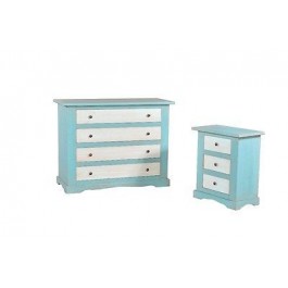 1 COMO '+ 2 COMODINO LEGNOCOLORE BLUE ANTICATO- bedroom