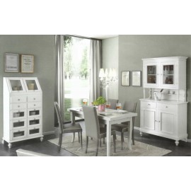 SALA COMPLETA COME FOTO LEGNO MASSELLO BOMBATA COLORE BIANCO VARI COLORI