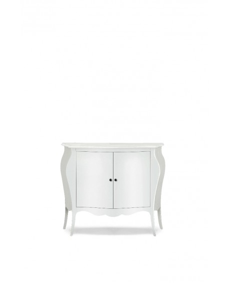 CREDENZA CREDENZINA BOMBATA IN LEGNO BIANCO OPACO