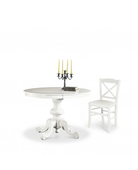 TAVOLO ROTONDO ALLUNGABILE IN LEGNO COL BIANCO OPACO