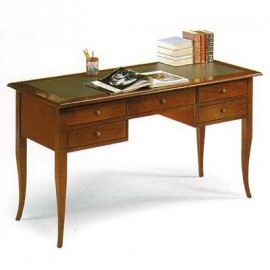 TAVOLO SCRIVANIA LEGNO SCRITTOIO  cm 150 COL NOCE arte povera piano in ecopelle verde