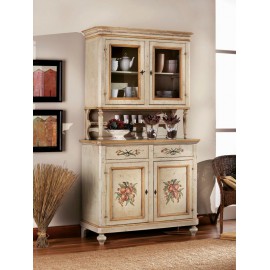 MOBILE CREDENZA CON ALZATA VETRINA  LEGNO MASSELLO ARTIGIANALE DECORATO