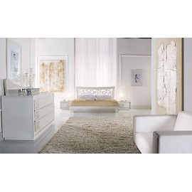 BEDROOM GLOSS WHITE WOOD BED COMO 'COMODINO ARTISAN