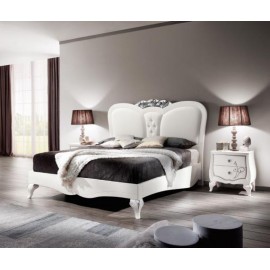 LETTO LEGNO CON TESTATA IN PELLE INTAGLIATO