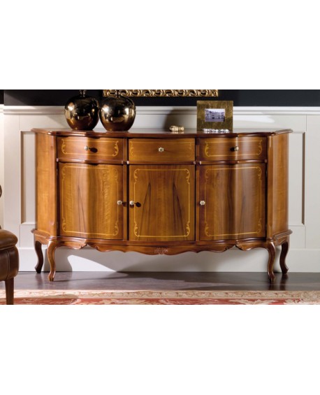 CREDENZA 3 PORTE 3 CASSETTI LEGNO MASSELLO CON INTARSIO
