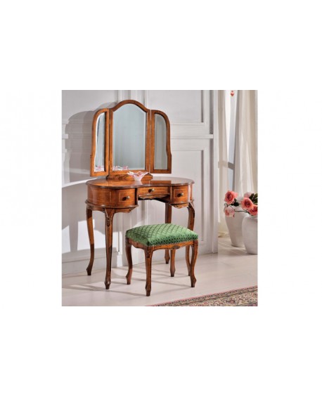 SCRIVANIA PETTINIERA 3 CASSETTI CON SPECCHIERA LEGNO MASSELLO CON INTARSIO