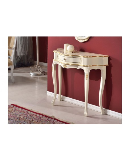 CONSOLLE 1 CASSETTO LEGNO MASSELLO LACCATO BIANCO