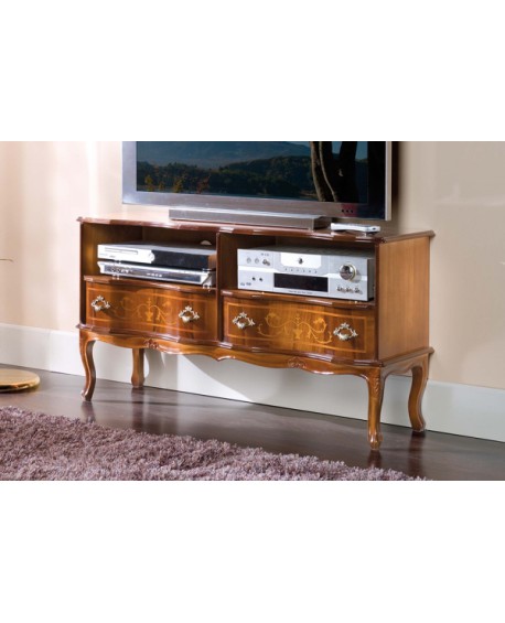 PORTA TV  2 CASSETTI LEGNO MASSELLO CON INTARSIO