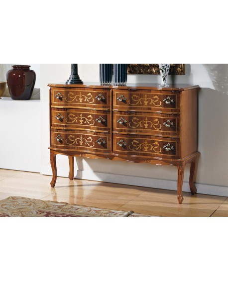 COMO' CASSETTIERA 6 CASSETTI LEGNO MASSELLO CON INTARSIO