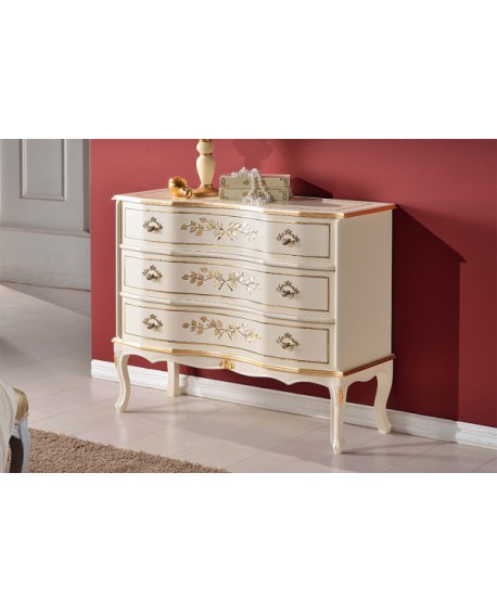 COMO' 3 CASSETTI LEGNO MASSELLO LACCATO BIANCO