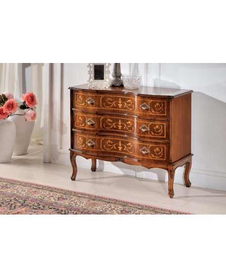 COMO' 3 CASSETTI LEGNO MASSELLO CON INTARSIO