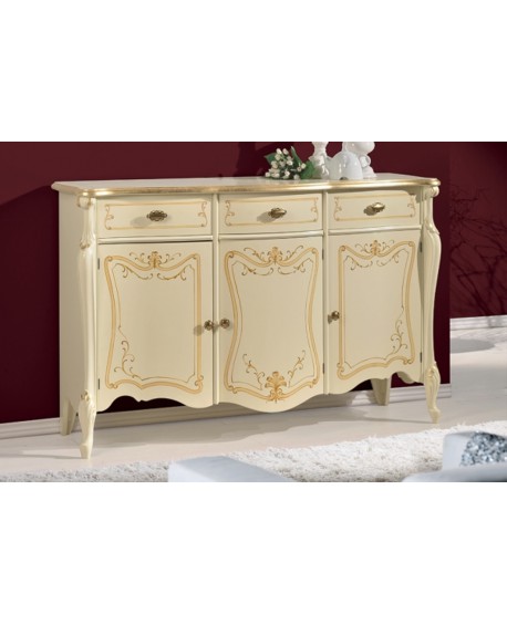 CREDENZA  LEGNO MASSELLO CON INTARSIO DECORATA A MANO