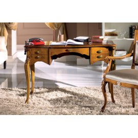 SCRITTOIO 5 CASSETTI LEGNO MASSELLO INTARSIATO DECORATO A MANO