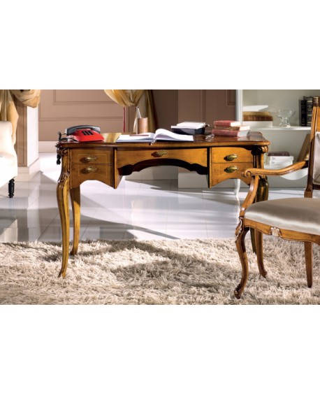 SCRITTOIO 5 CASSETTI LEGNO MASSELLO INTARSIATO DECORATO A MANO