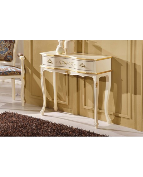 CONSOLLE 1 CASSETTO LEGNO MASSELLO LACCATO BIANCO