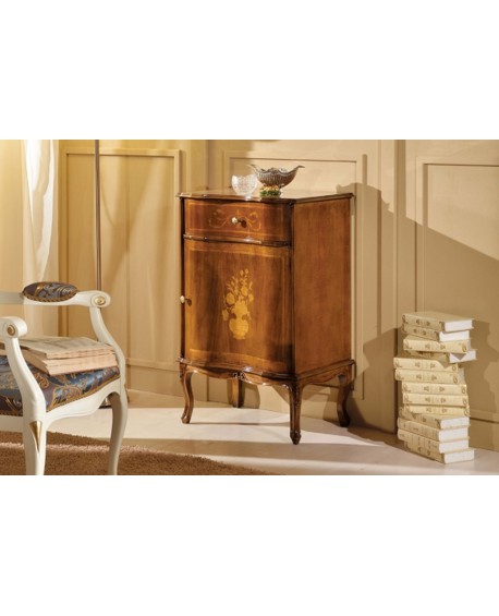 CREDENZA 1 PORTE 1 CASSETTO LEGNO MASSELLO CON INTARSIO