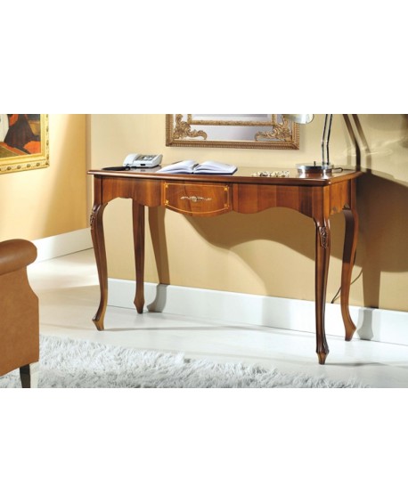 CONSOLLE 1 CASSETTO LEGNO MASSELLO CON INTARSIO COLORE NOCE