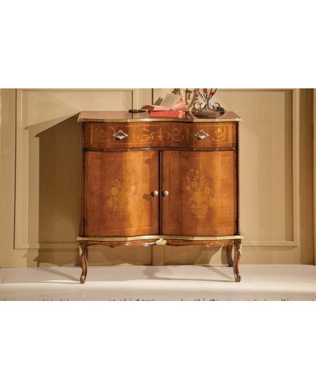 CREDENZA 2 PORTE 4 CASSETTI LEGNO MASSELLO CON INTARSIO COLORE NOCE
