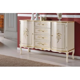 CREDENZA 2 PORTE 4 CASSETTI LEGNO MASSELLO LACCATO BIANCO