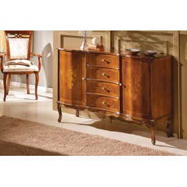CREDENZA 2 PORTE 4 CASSETTI LEGNO MASSELLO CON INTARSIO COLORE NOCE