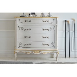 COMO' 4 CASSETTI LEGNO MASSELLO CON INTARSIO LACCATO BIANCO