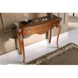 CONSOLLE 1 CASSETTO LEGNO MASSELLO CON INTARSIO NOCE PATINATO