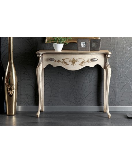 CONSOLLE 1 CASSETTO LEGNO MASSELLO CON INTARSIO DECORATA A MANO