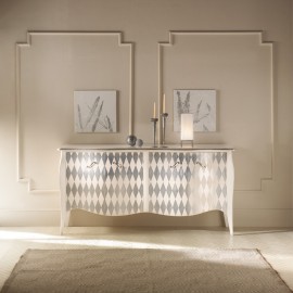 MOBILE LACQUERED DRESSER ROUNDED SILVER LEAF