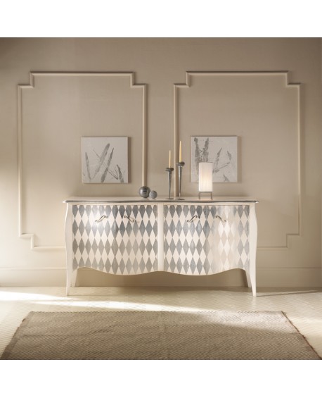 MOBILE CREDENZA LACCATO BOMBATO FOGLIA ARGENTO