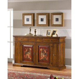 CREDENZA NOCE ANTICATO ANTE DECORATE L 201 P 52 H 114