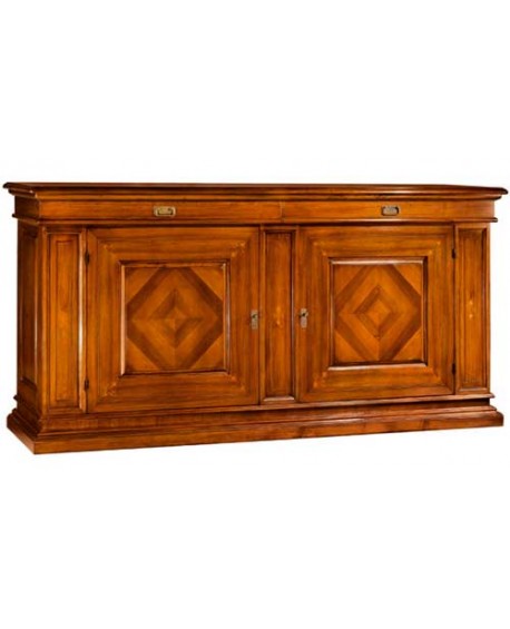 CREDENZA LEGNO MASSELLO INTARSIATA L 230 P 57 H 113