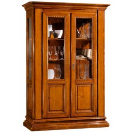 VITRINE 2 PORTES EN BOIS SOLIDE INCRUSTE L 138 P 47 H 196