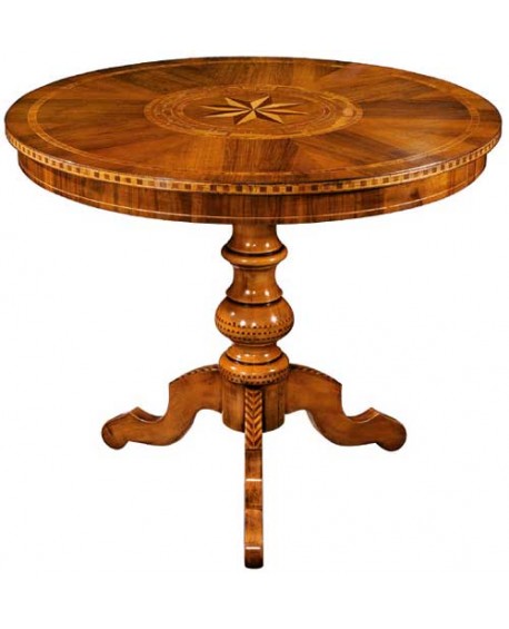 TAVOLO in legno massello ROTONDO INTARSIATO - ARTIGIANALE VENETO D 90 H 78