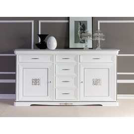 CREDENZA SOLID WOOD LACCATO BIANCOE SILVER LEAF L 210 P 55 H 110
