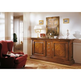 CREDENZA STILE BASSANO INTARSIATA LEGNO MASSELLO L 227 P 55 H 110