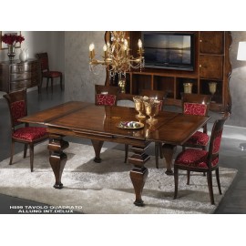 TAVOLO QUADRATO INTARSIATO ALLUNGABILE LEGNO MASSELLO L 128 ( 208) P 128