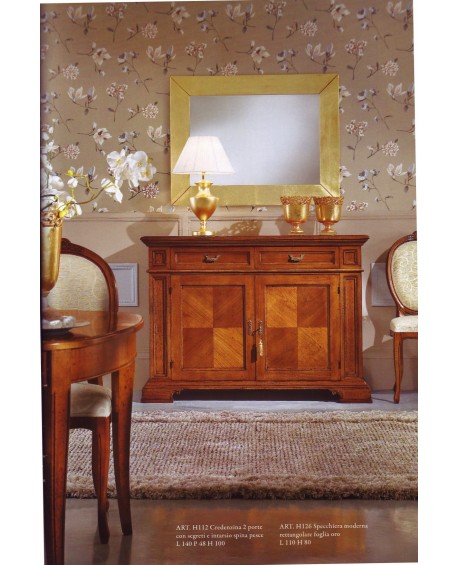CREDENZA IN LEGNO MASSELLO CON INTARSIO E SEGRETO L 141 P 48 H 100