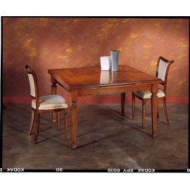 TAVOLO QUADRATO ALLUNGABILE LEGNO MASSELLO INTARSIATO L 128 (208) P 128 H 80