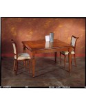 TAVOLO QUADRATO ALLUNGABILE LEGNO MASSELLO INTARSIATO L 128 (208) P 128 H 80